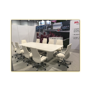 10ft White Conference Table with White Fenella Office Chairs - V-Decor Trade Show Furniture Rentals in Las Vegas